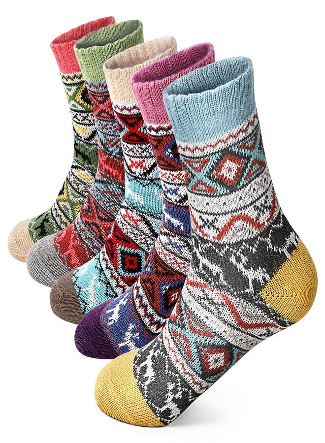 FIEGEl 5 Pack Women Wool Socks, Winter Warm Cabin, Thick Cozy Soft Crew Socks, Stocking Stuffers Gifts for Women Men - Image 1